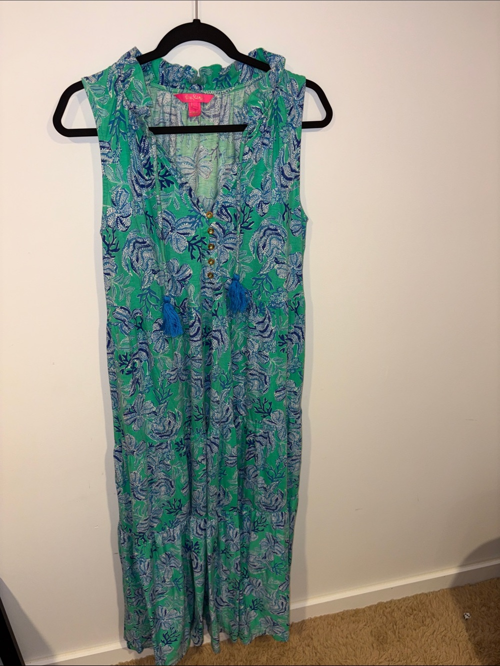 Lilly Pulitzer Green & Blue Floral Sleeveless Maxi Dress